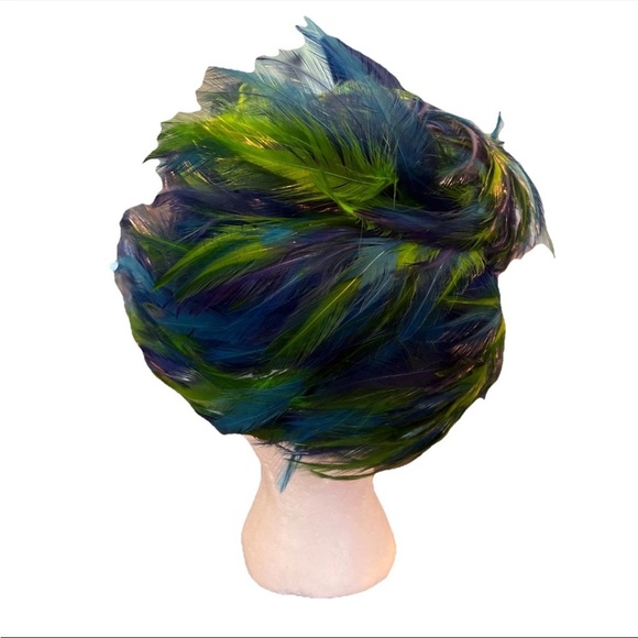 Womens Vintage Feather Hat Fascinator Cap 50s 60s Union Made In USA main image 5